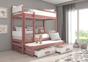 Patrová postel s matracemi QUEEN - Růžová / Bílá - 90x200cm