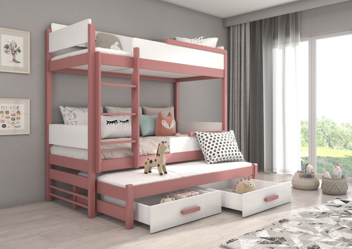 ADRK Patrová postel s matracemi QUEEN - Růžová / Bílá - 90x200cm