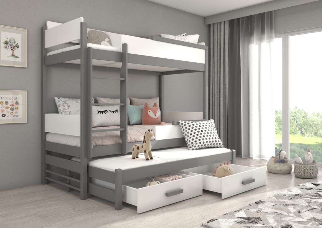 ADRK Patrová postel s matracemi QUEEN - Grafit / Bílá - 90x200cm