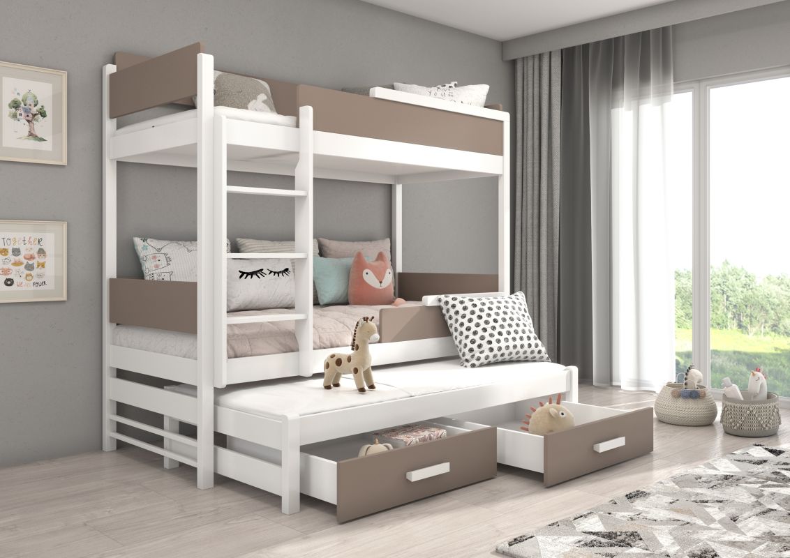 ADRK Patrová postel s matracemi QUEEN - Bílá / Hnědá - 90x200cm