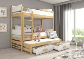 Patrová postel s matracemi QUEEN - Přírodní / Bílá - 90x200cm