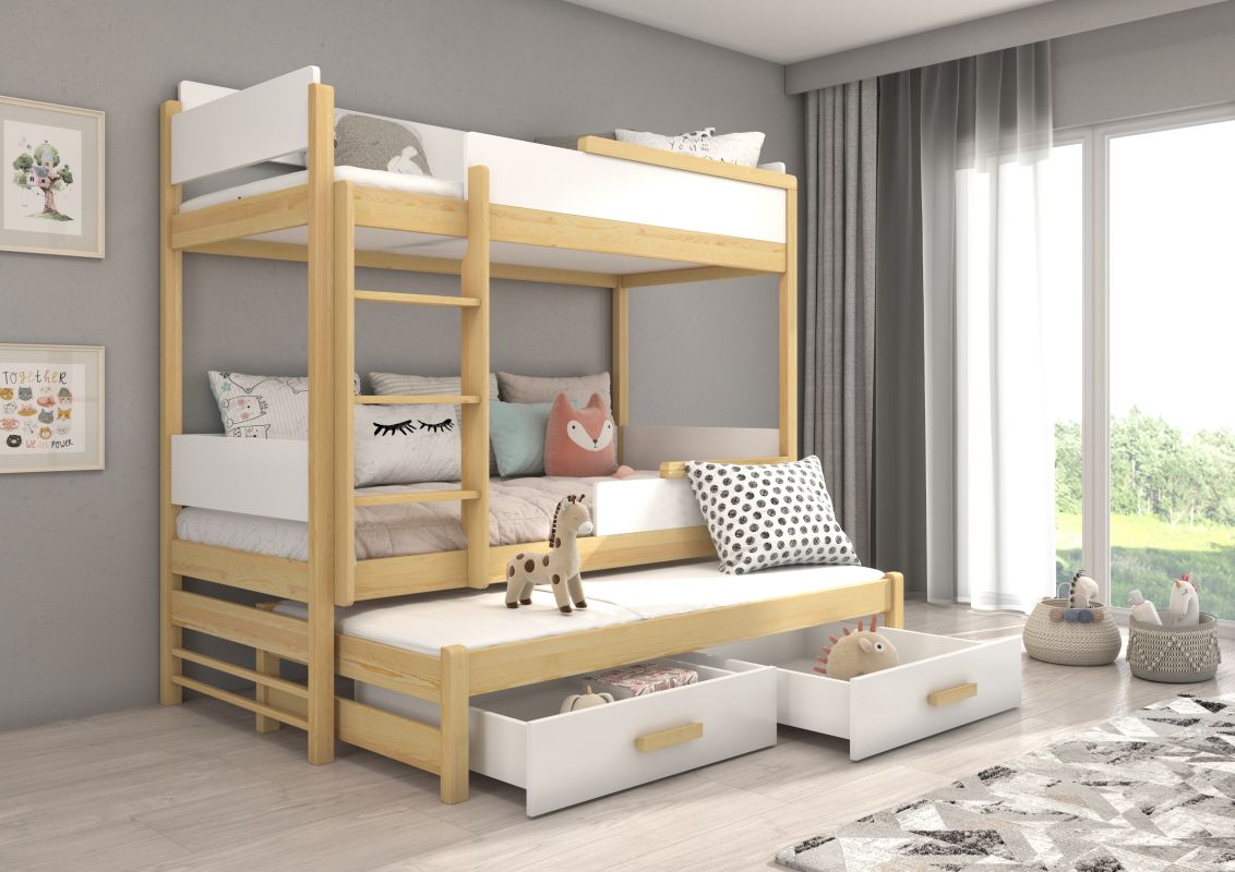 ADRK Patrová postel s matracemi QUEEN - Přírodní / Bílá - 90x200cm