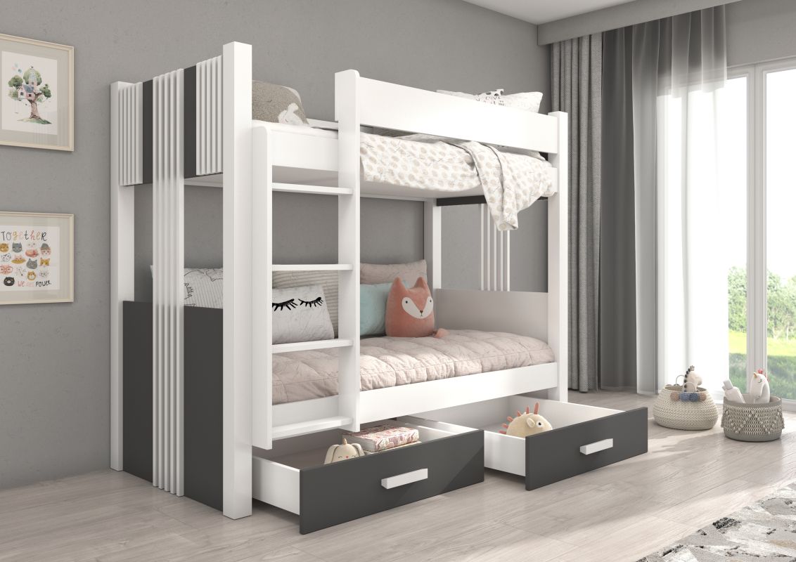 ADRK Patrová postel s matracemi ARTA - Bílá / Grafit - 80x180cm