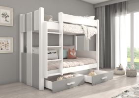 Patrová postel s matracemi ARTA - Bílá / Šedá - 80x180cm