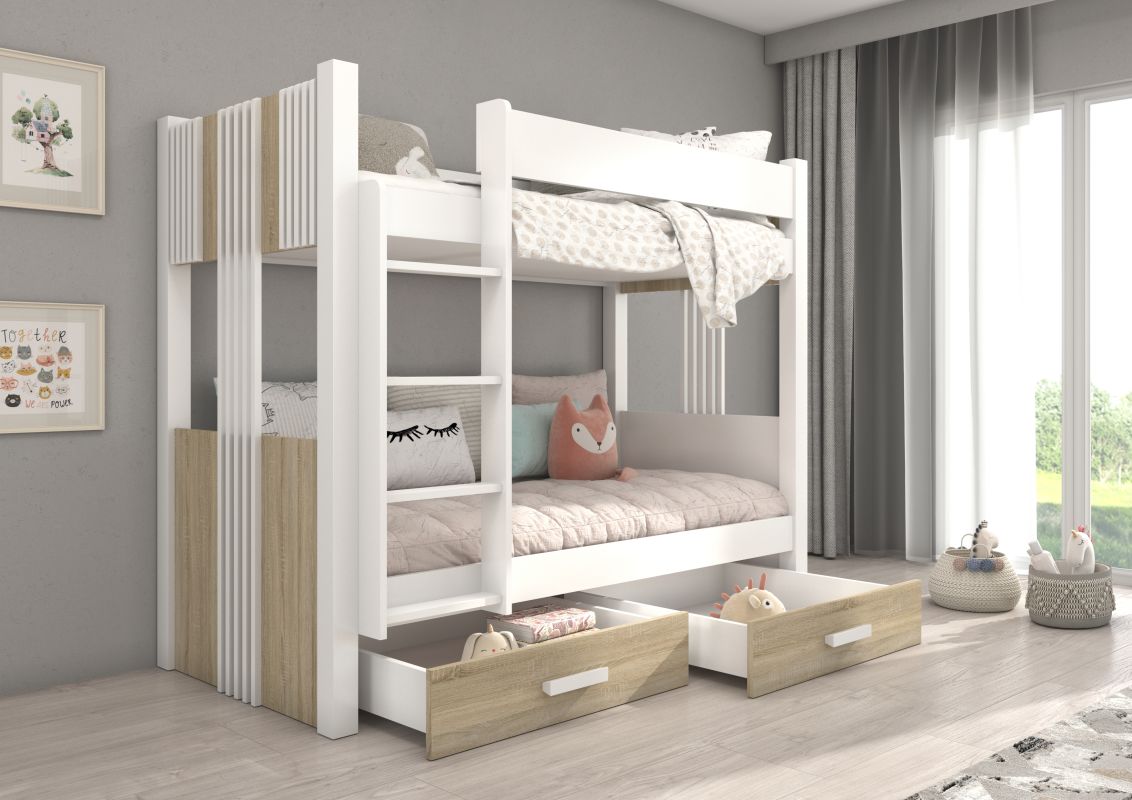 ADRK Patrová postel s matracemi ARTA - Bílá / Sonoma - 80x180cm