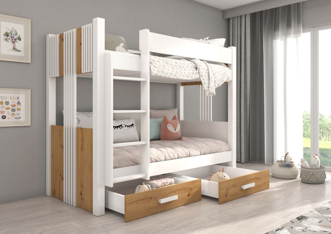 ADRK Patrová postel s matracemi ARTA - Bílá / Artisan - 80x180cm