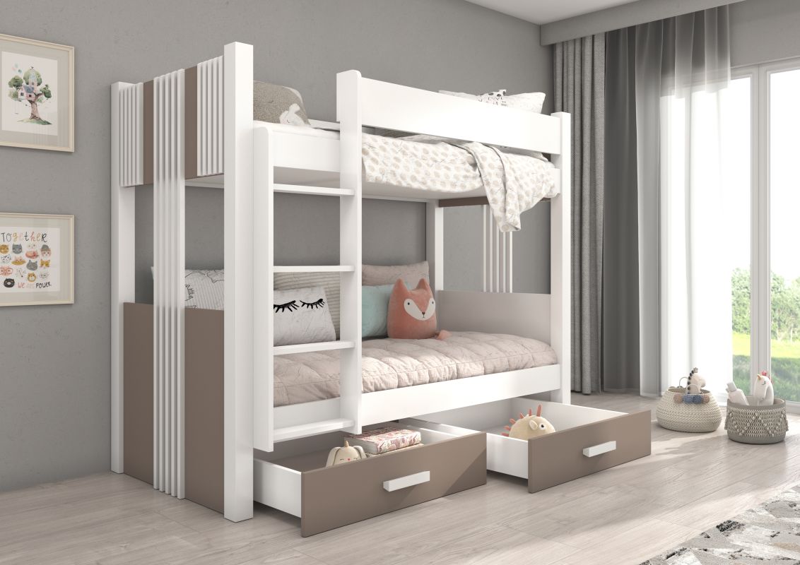 ADRK Patrová postel s matracemi ARTA - Bílá / Hnědá - 80x180cm