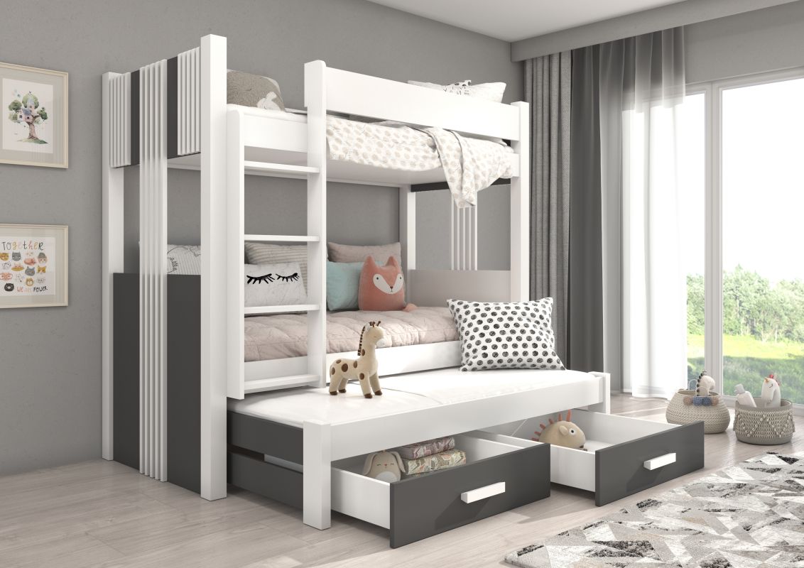 ADRK Patrová postel s matracemi ARTEMA - Bílá / Grafit - 180x80 cm