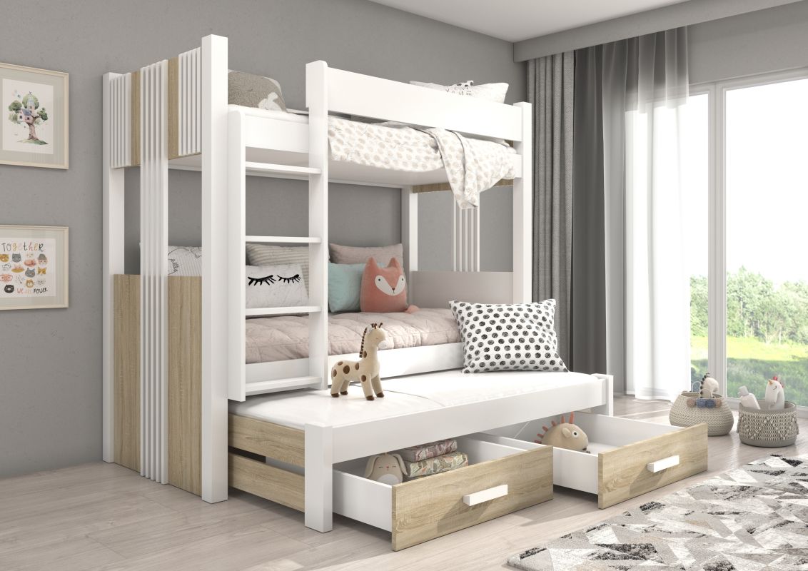 ADRK Patrová postel s matracemi ARTEMA - Bílá / Sonoma - 180x80 cm