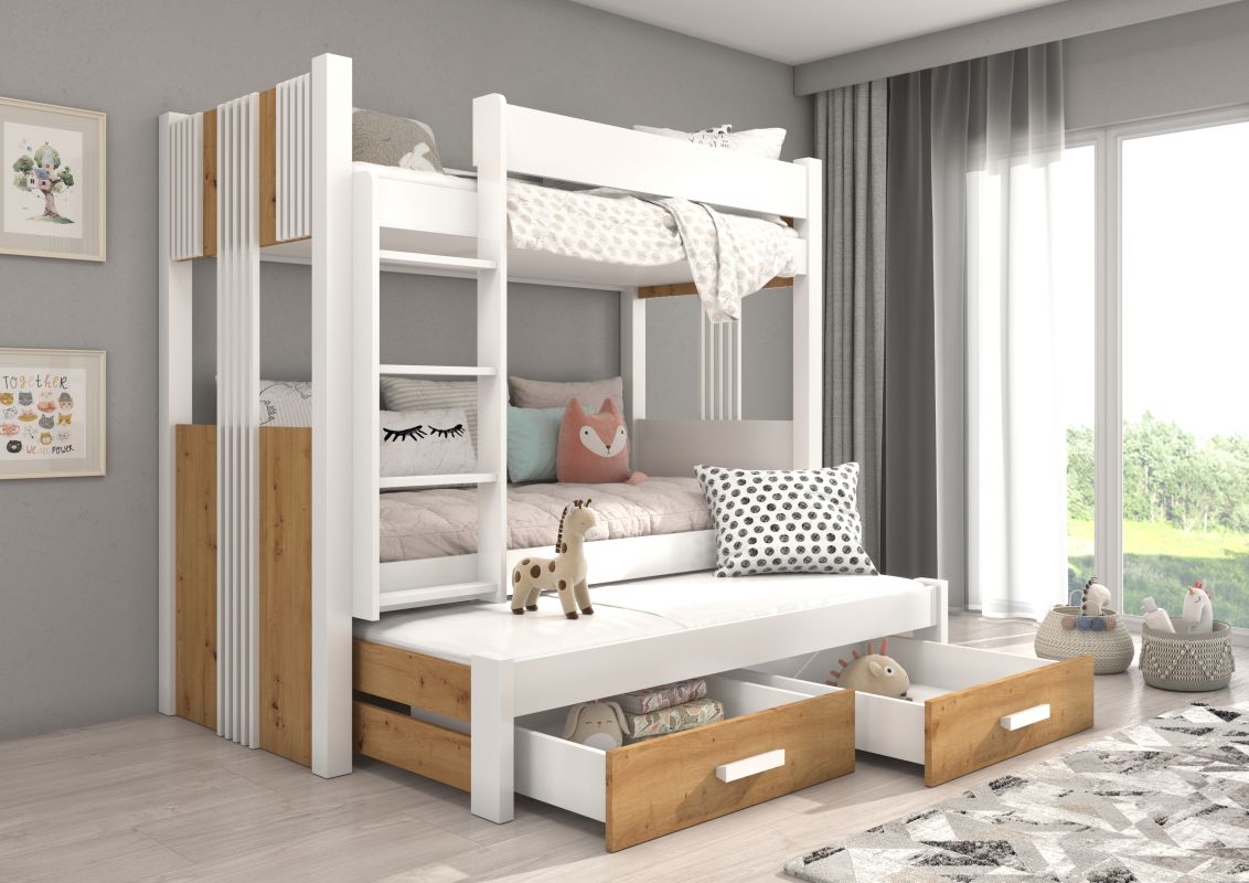 ADRK Patrová postel s matracemi ARTEMA - Bílá / Artisan - 180x80 cm
