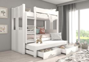 Patrová postel s matracemi ARTEMA - Bílá / Bílá - 200x90 cm