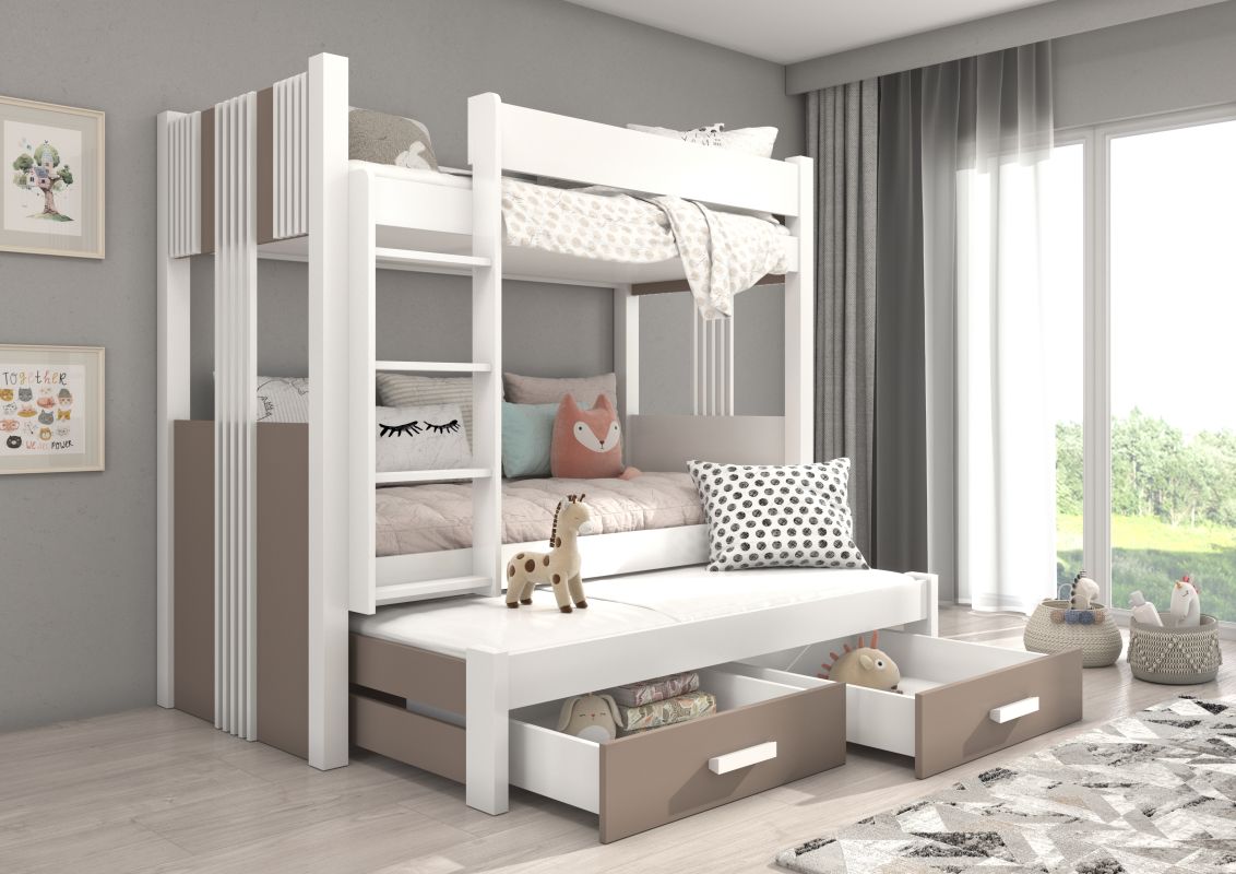 Patrová postel s matracemi ARTEMA - Bílá / Hnědá - 200x90 cm ADRK