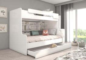 Patrová postel se schody a matracemi HARELL - Bílá - 200x90/120cm