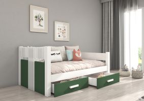 Jednolůžko s matrací BIBI - Bílá / Zelená - 90x200cm