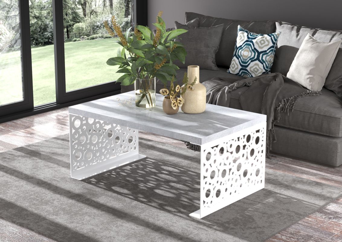 ADRK Konferenční stolek RINA - Bílá / Beton - 100x45x60cm