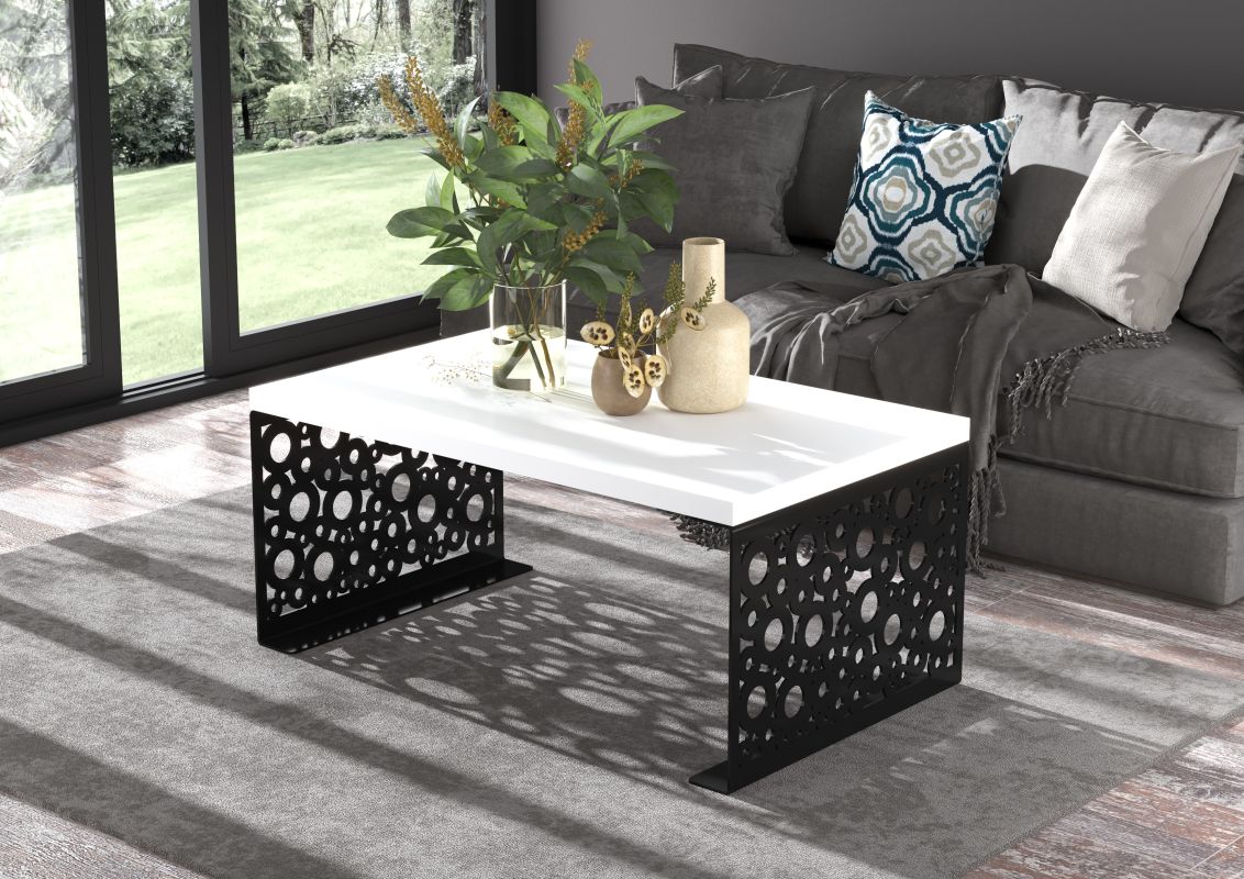 ADRK Konferenční stolek RINA - Černá / Bílá - 100x45x60cm
