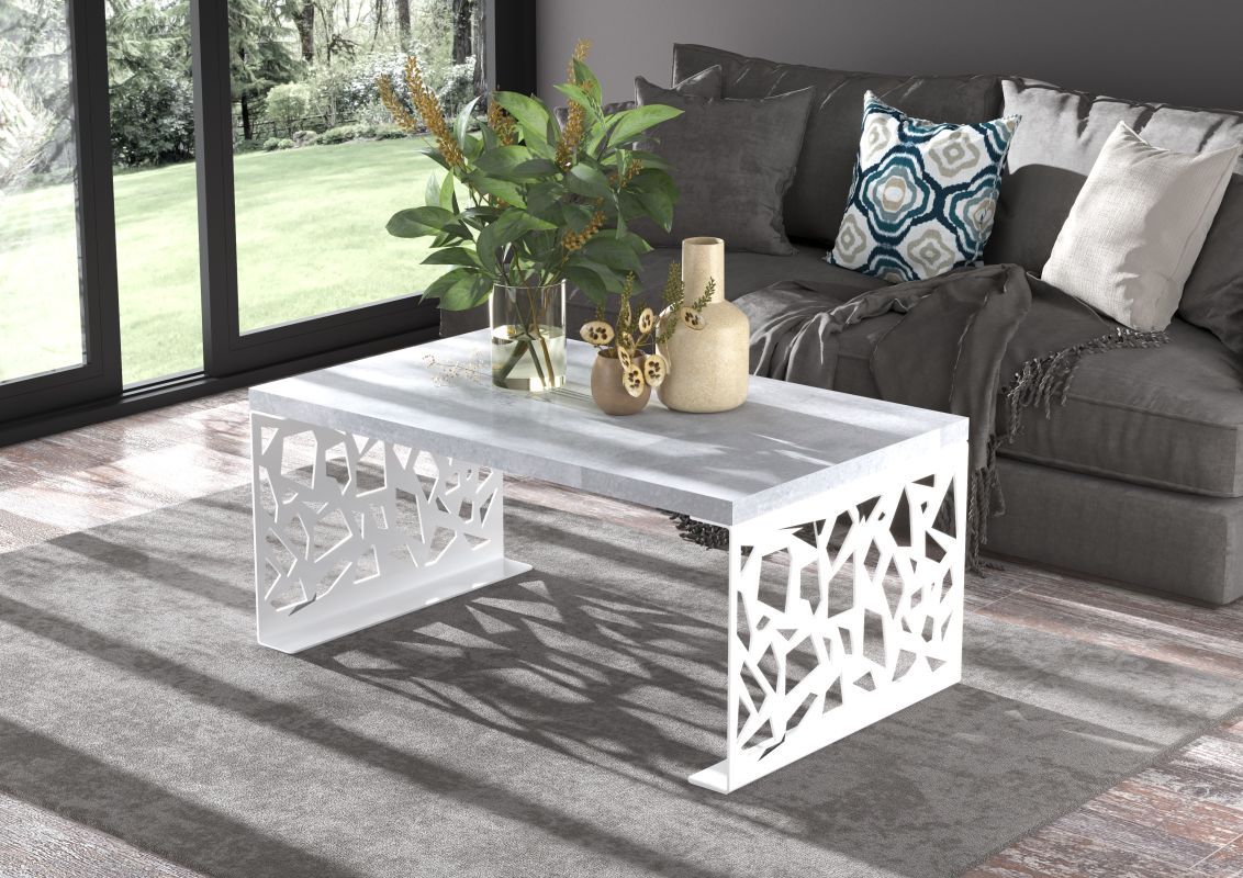Konferenční stolek SEMARA - Bílá / Beton - 100x45x60cm ADRK