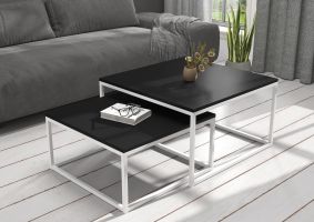 Konferenční stolek 2v1 KAMA - Bílá / Černá - 75x43x75