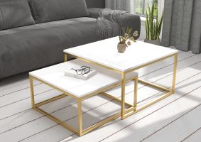 Konferenční stolek 2v1 KAMA - Zlato / Bílá - 75x75cm