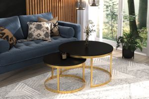 Konferenční stolek 2v1 OKIN - Zlatá / Černá - 75x43x75 cm