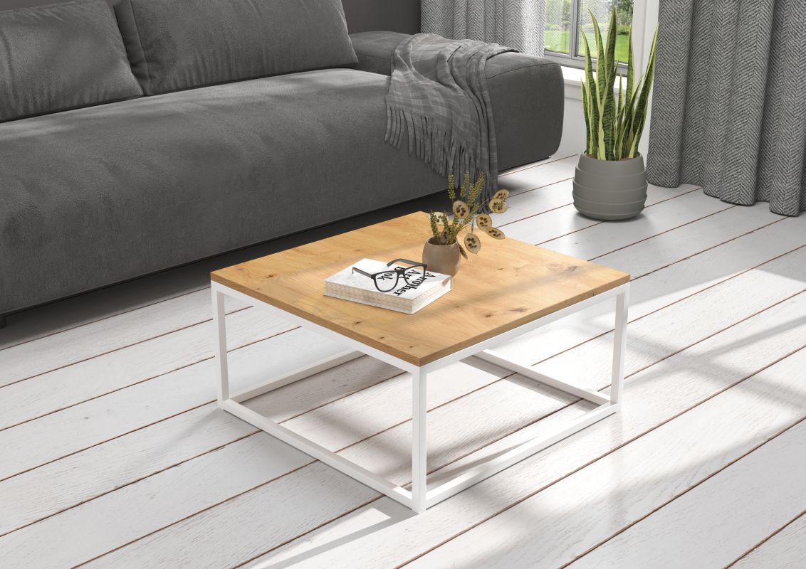 ADRK Konferenční stolek BELTEN - Bílá / Artisan - 65x33x65cm