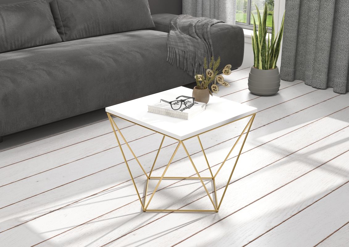 ADRK Konferenční stolek DIANA - Zlatá / Bílá - 50x45x50cm