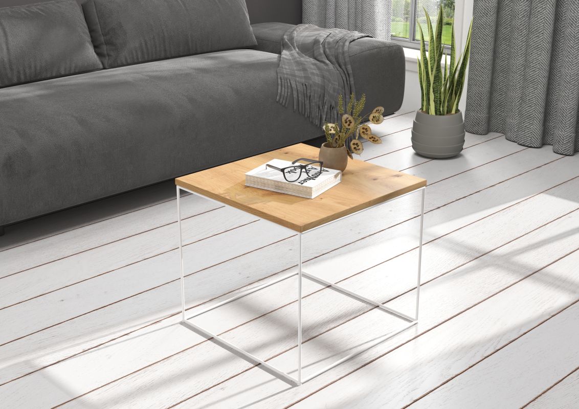 ADRK Konferenční stolek ELENA - Bílá / Artisan - 50x50cm