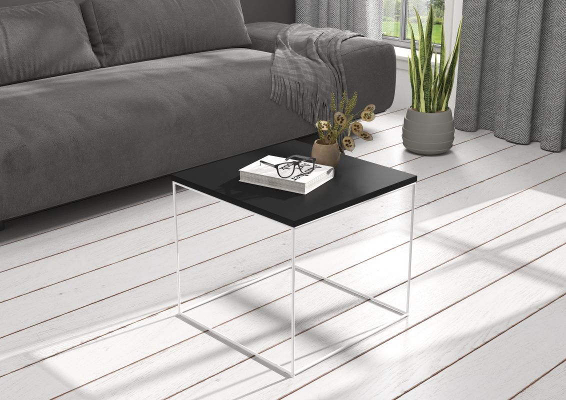 ADRK Konferenční stolek ELENA - Bílá / Černá - 50x50cm