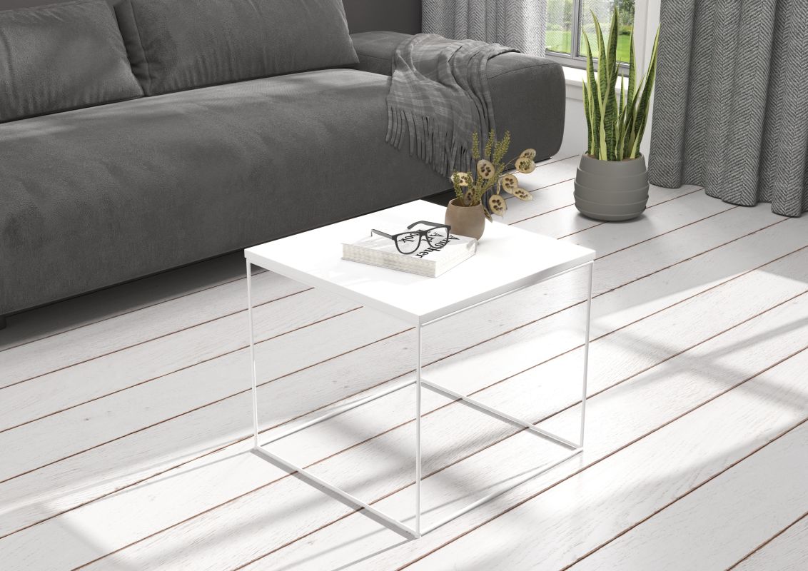 ADRK Konferenční stolek ELENA - Bílá / Bílá - 50x50cm