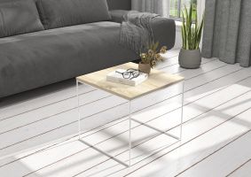 Konferenční stolek ELENA - Bílá / Dub Sonoma - 50x50cm