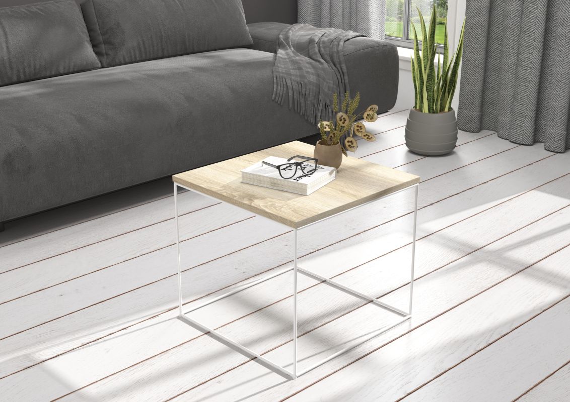 ADRK Konferenční stolek ELENA - Bílá / Dub Sonoma - 50x50cm