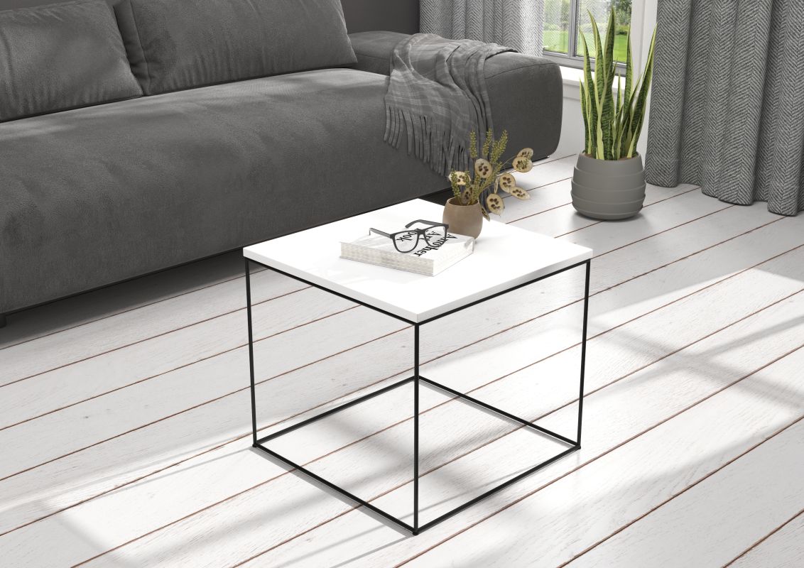 ADRK Konferenční stolek ELENA - Černá / Bílá - 50x50cm