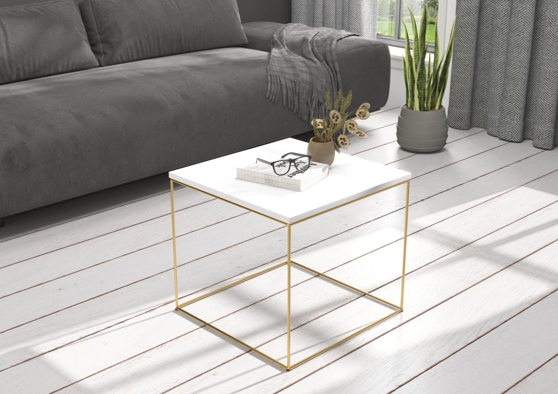 Konferenční stolek ELENA - Zlatá / Bílá - 50x50cm ADRK
