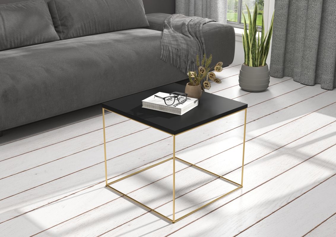 ADRK Konferenční stolek ELENA - Zlatá / Černá - 50x50cm