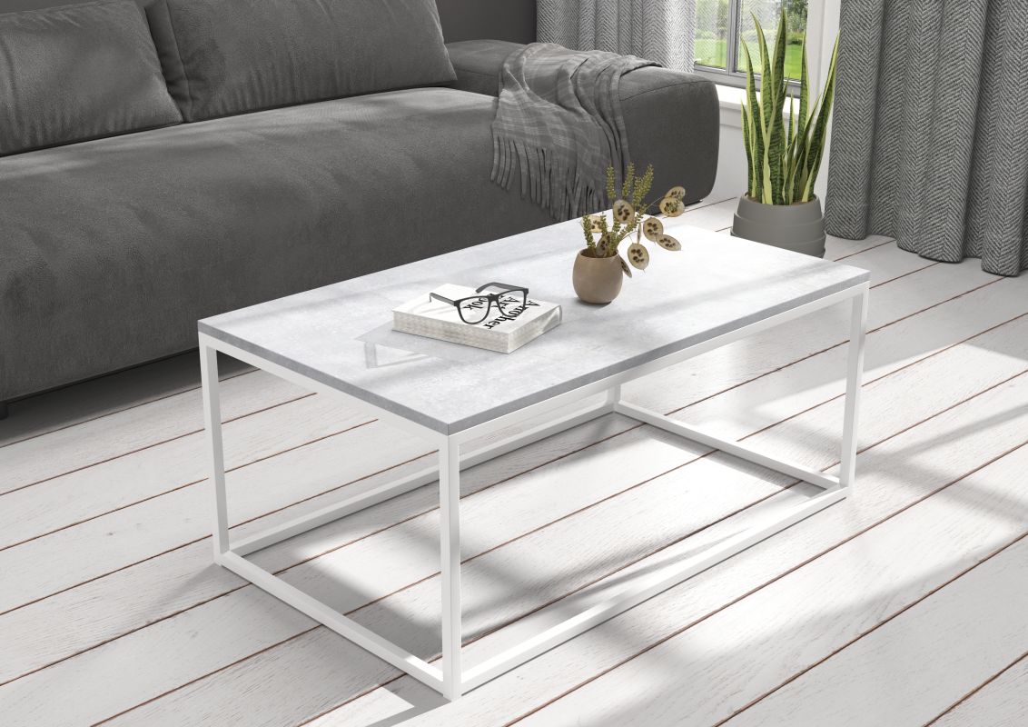 ADRK Konferenční stolek NARISA - Bílá / Beton 100x43x60cm