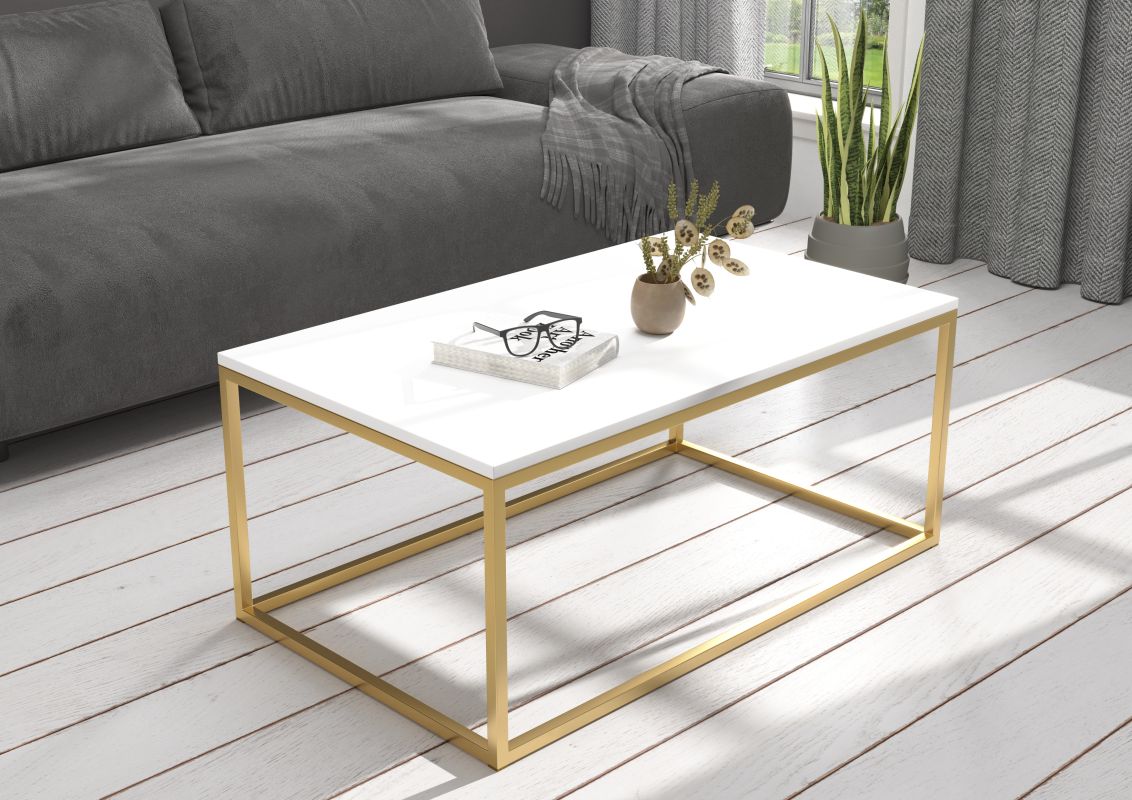 ADRK Konferenční stolek NARISA - Zlatá / Bílá 100x43x60cm