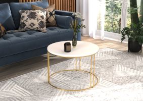 Konferenční stolek NOEL - Zlatá / Bílá - 55x37x55cm