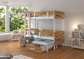 Patrová postel s matracemi ETAPO - Bílá / Artisan - 80x180cm
