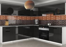 Rohová kuchyňská linka UNIQAPLUS 170x250cm - Černá lesk