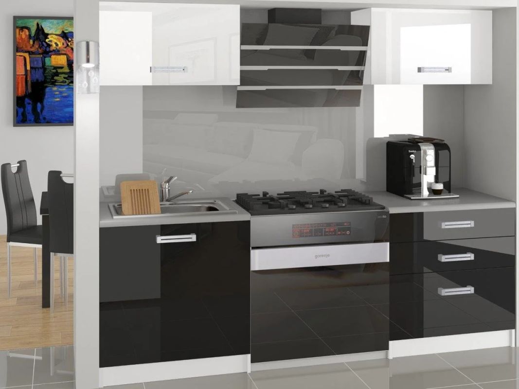 BELINI Moderní kuchyňská sestava VULCANO - 120cm, Černá lesk / Bílá lesk