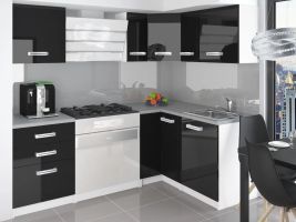Rohová kuchyňská sestava JOWISZ - 150x150cm, - Černá lesk / Bílá lesk BELINI