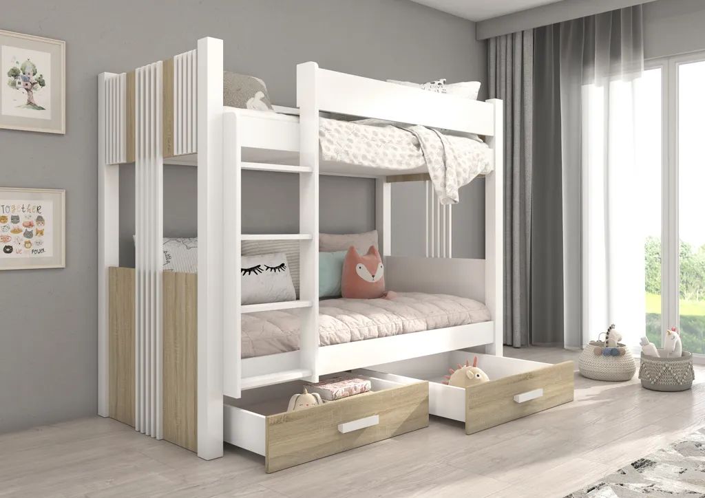 ADRK Patrová postel s matracemi ARTA - Bílá / Sonoma - 90x200cm