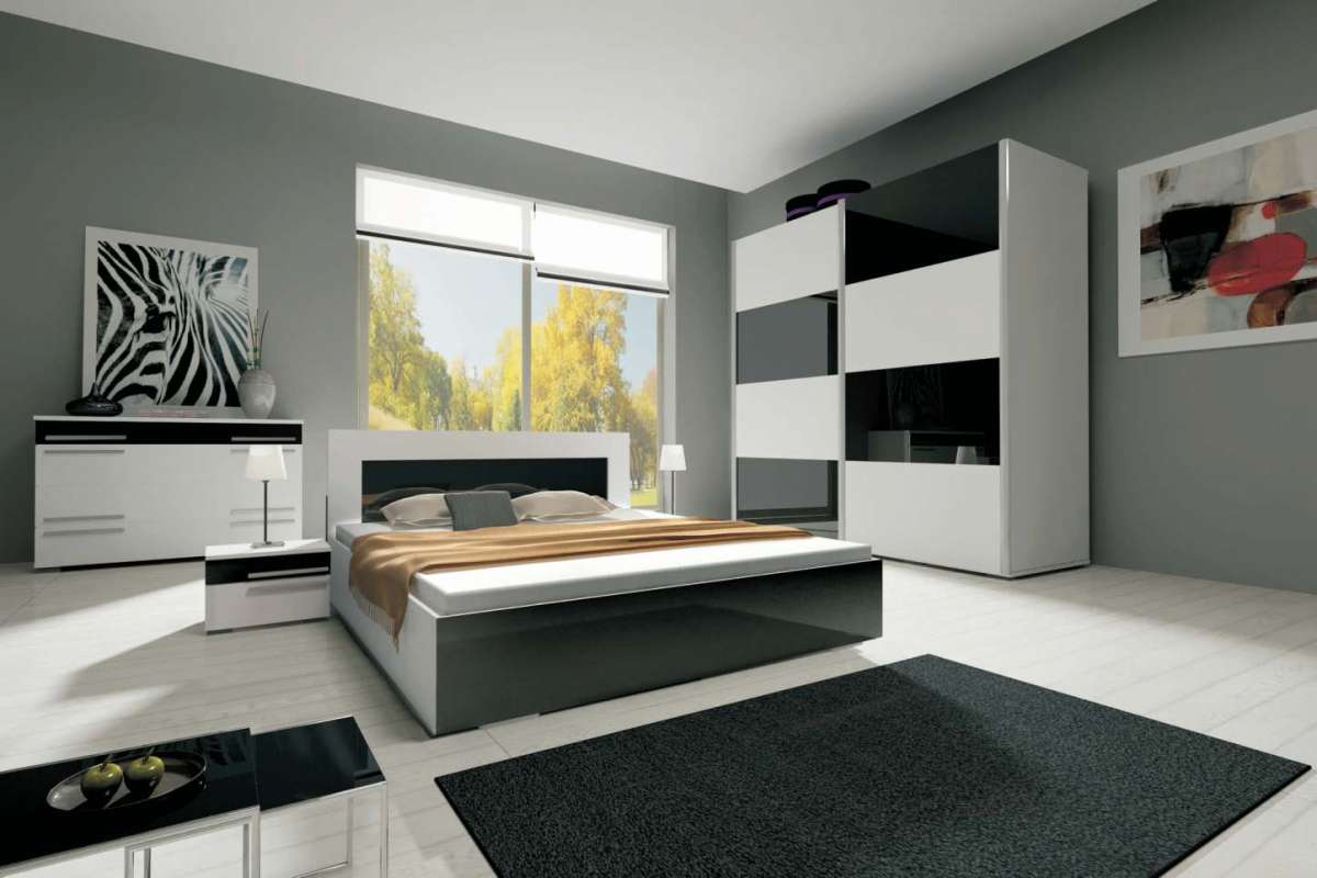 KAROL MEBLE ložnice HAVANA II - komplet - skříň 200 cm - bílý/šedý lesk