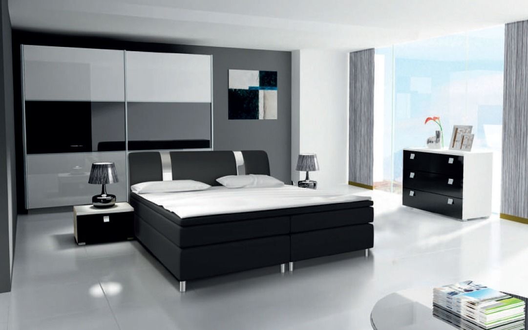 KAROL MEBLE ložnice RIVA III - komplet - skříň 200cm - bílý/černý lesk