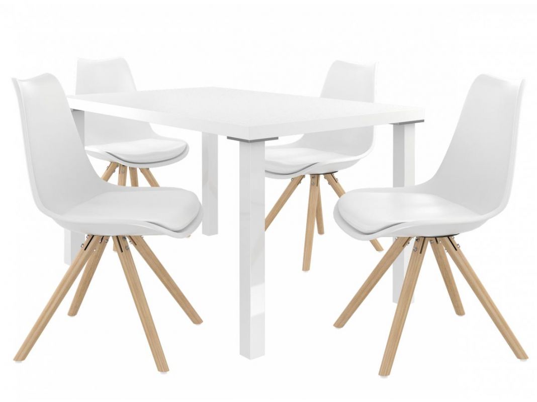 Jídelní set Amareto 1+4 židlí - bílá/bílá BELINI
