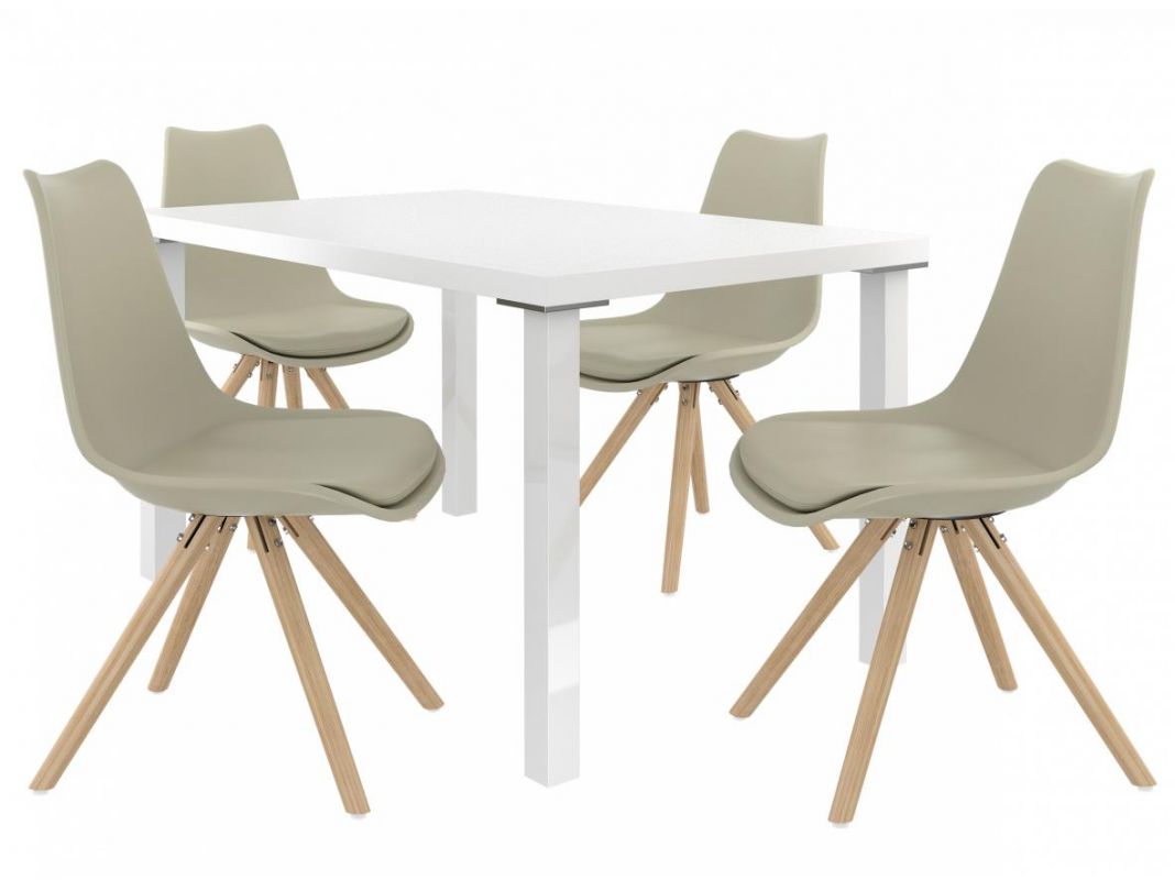 Jídelní set Amareto 1+4 židlí - bílá/khaki BELINI