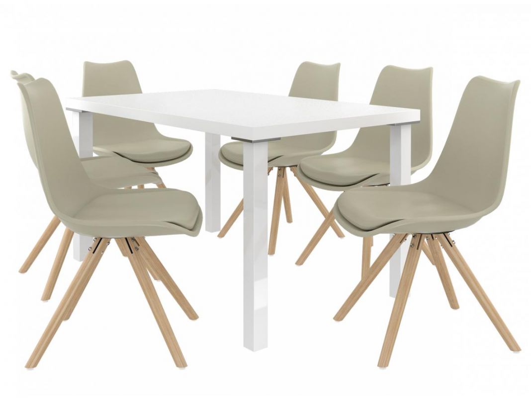 BELINI Jídelní set Amareto 1+6 židlí - bílá/khaki