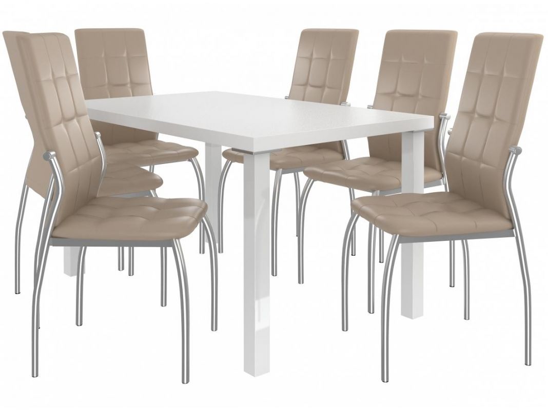 Jídelní set Loreno 1+6 židlí - bílá/béž BELINI