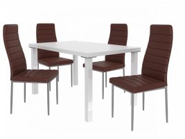 Jídelní set Moderno 1+4 židlí - bílá/čoko