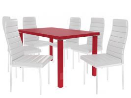 Jídelní set Moderno 1+6 židlí - červená/bílá